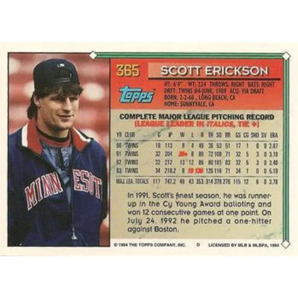1994 Topps Scott Erickson # 365 Minnesota Twins